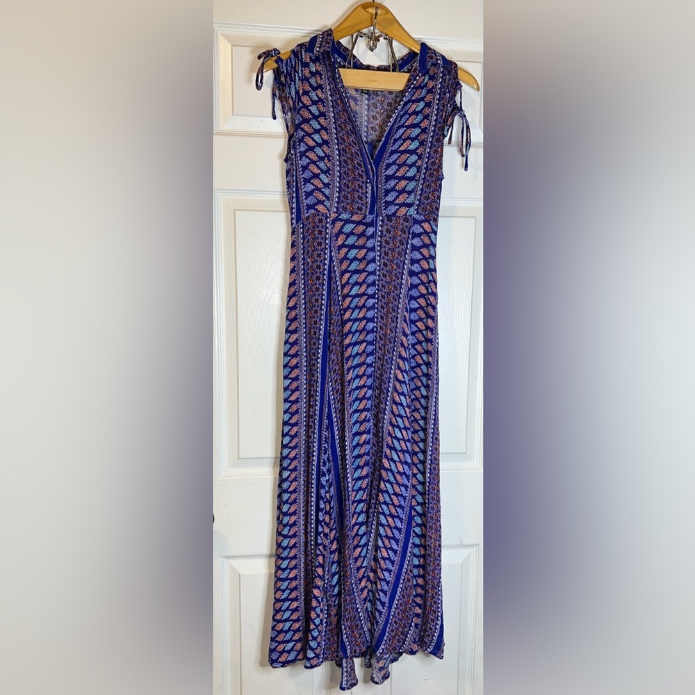 LuLu’s I'm Worth It Royal Blue Print Maxi Dress Size Small EUC BOHO